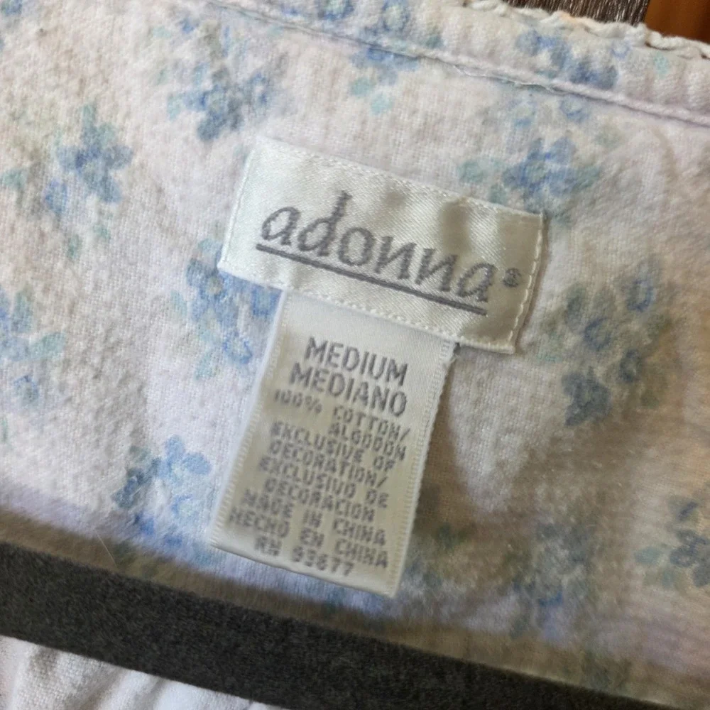 Adonna Nightgown Womens M Blue White Floral Lace Long Sleeve Sleep Dress Flannel